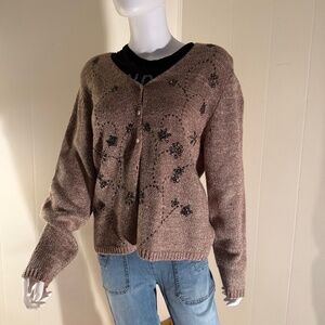 Grunge Cardigan Beaded Detail, Warm and Versatile, Cocoa Brown Large